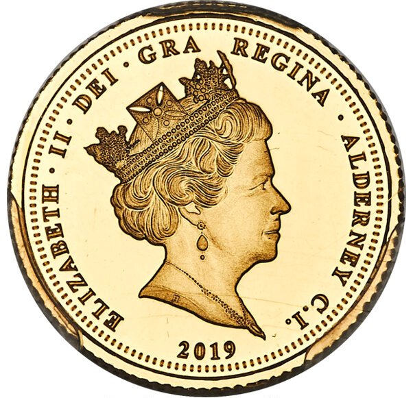 Alderney ¼ Sovereign - Elizabeth II Una and the Lion obverse