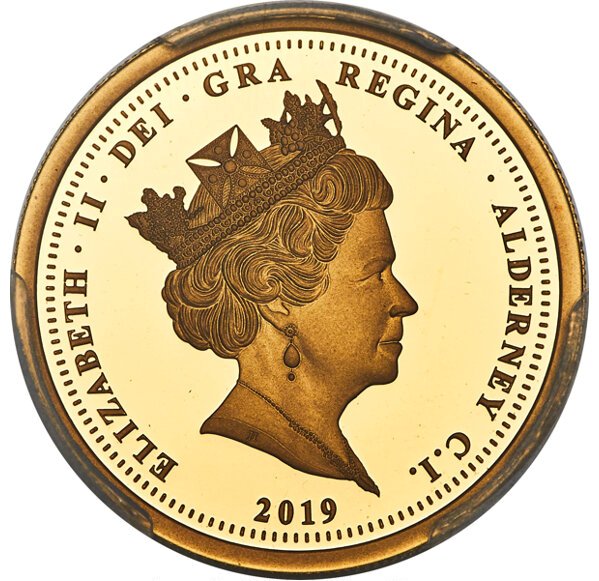 Alderney 1 Sovereign - Elizabeth II Una and the Lion obverse