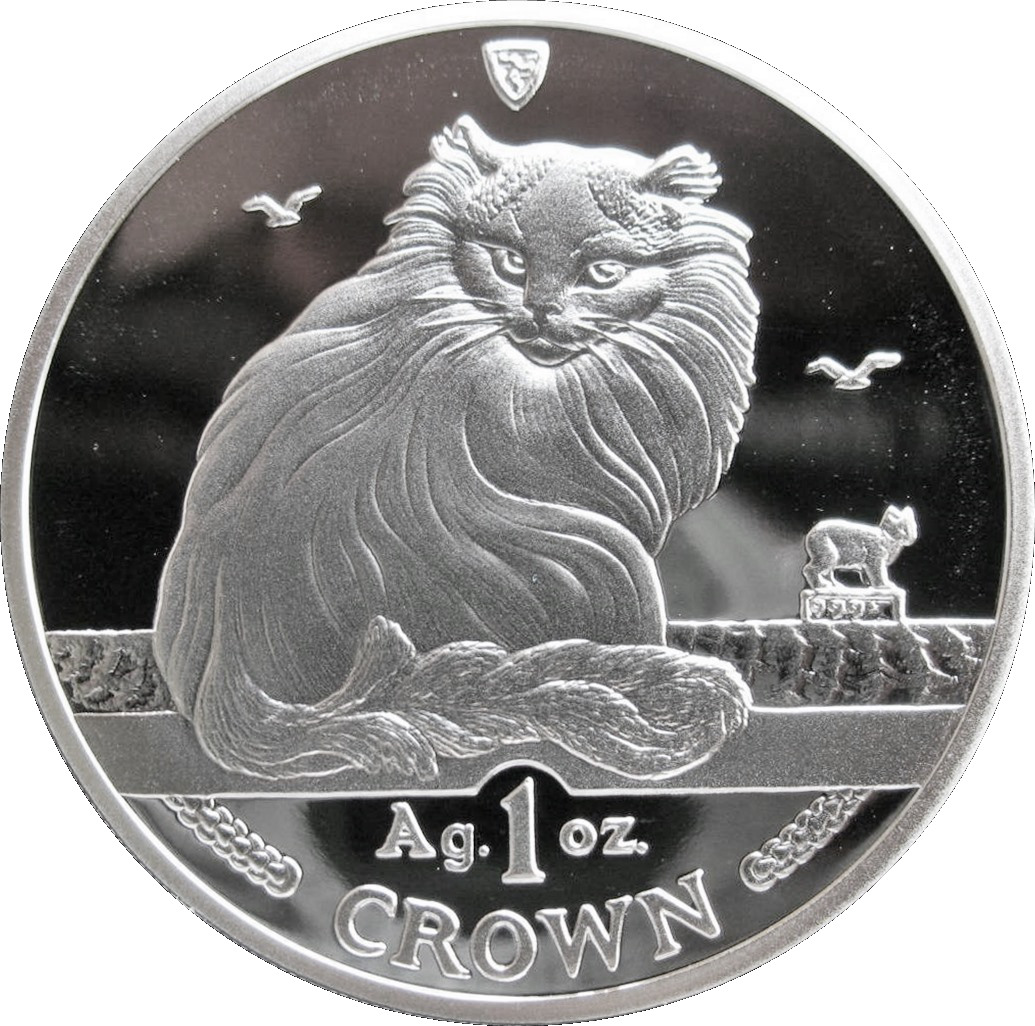 Isle of Man 1 Crown - Elizabeth II Turkish Cat; Silver reverse