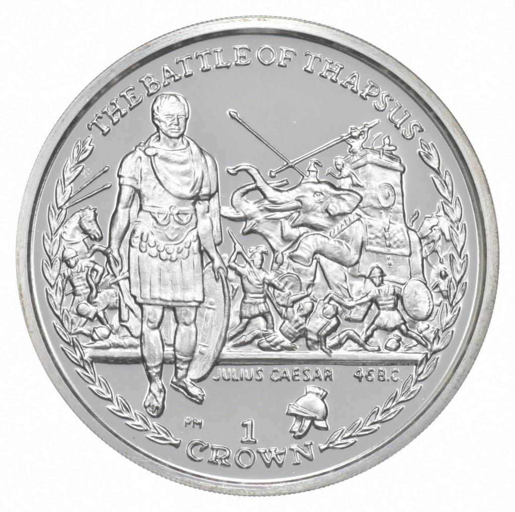 Isle of Man 1 Crown - Elizabeth II Battle of Thapsus; Silver Proof reverse