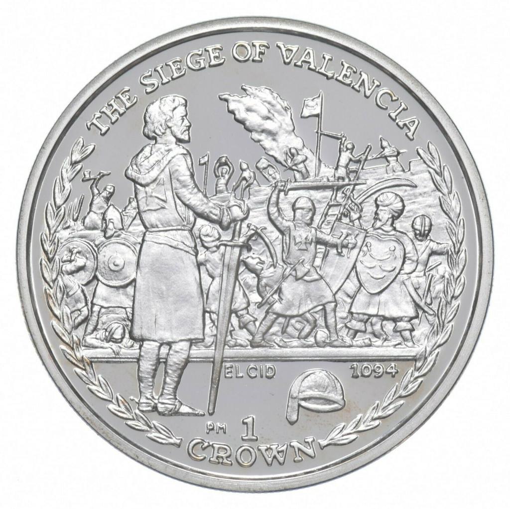Isle of Man 1 Crown - Elizabeth II Siege of Valencia; Silver Proof reverse