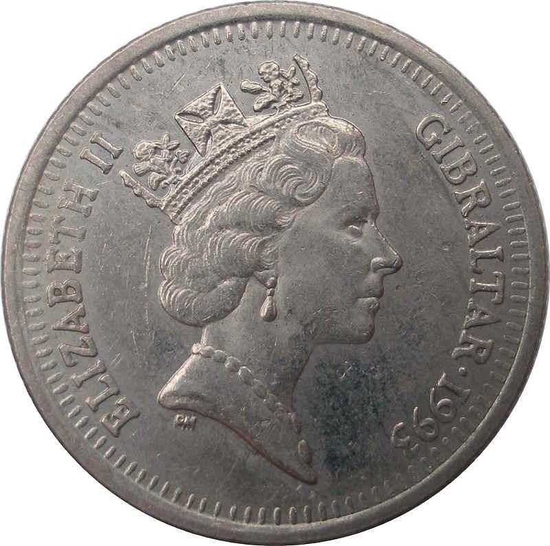 Gibraltar 10 Pence - Elizabeth II Europort obverse
