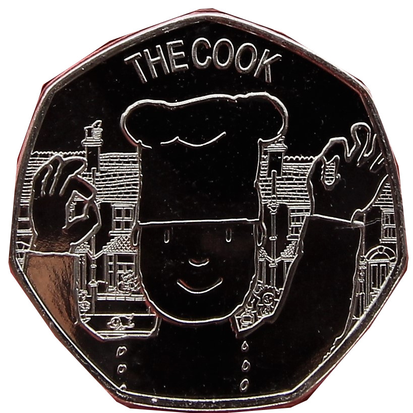 Guernsey 50 Pence- Elizabeth II- 5th Portrait The Cook reverse
