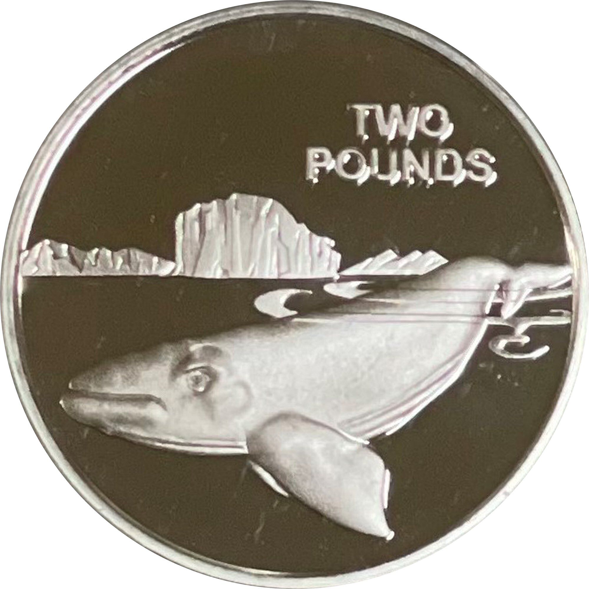 British Antarctic Territory 2 Pounds - Elizabeth II Southern right whale; Silver