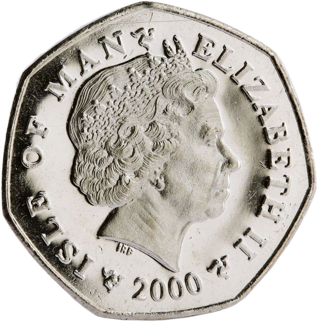 Isle of Man 50 Pence - Elizabeth II Calf of Man Crucifix obverse