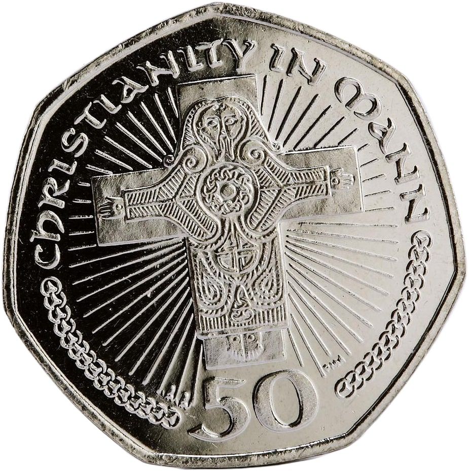 Isle of Man 50 Pence - Elizabeth II Calf of Man Crucifix