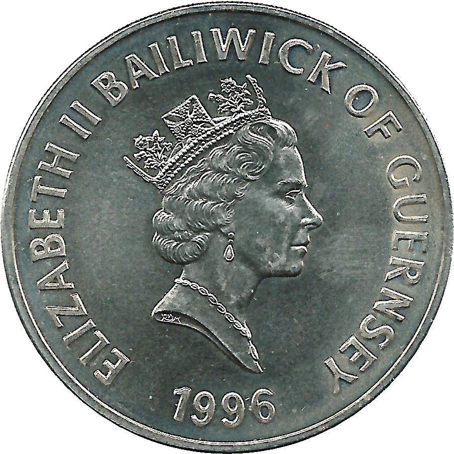 Guernsey 5 Pounds - Elizabeth II 70th Birthday obverse