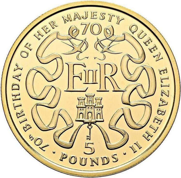 Gibraltar 5 Pounds - Elizabeth II Queen Elizabeth II 70th Birthday; Gold Proof