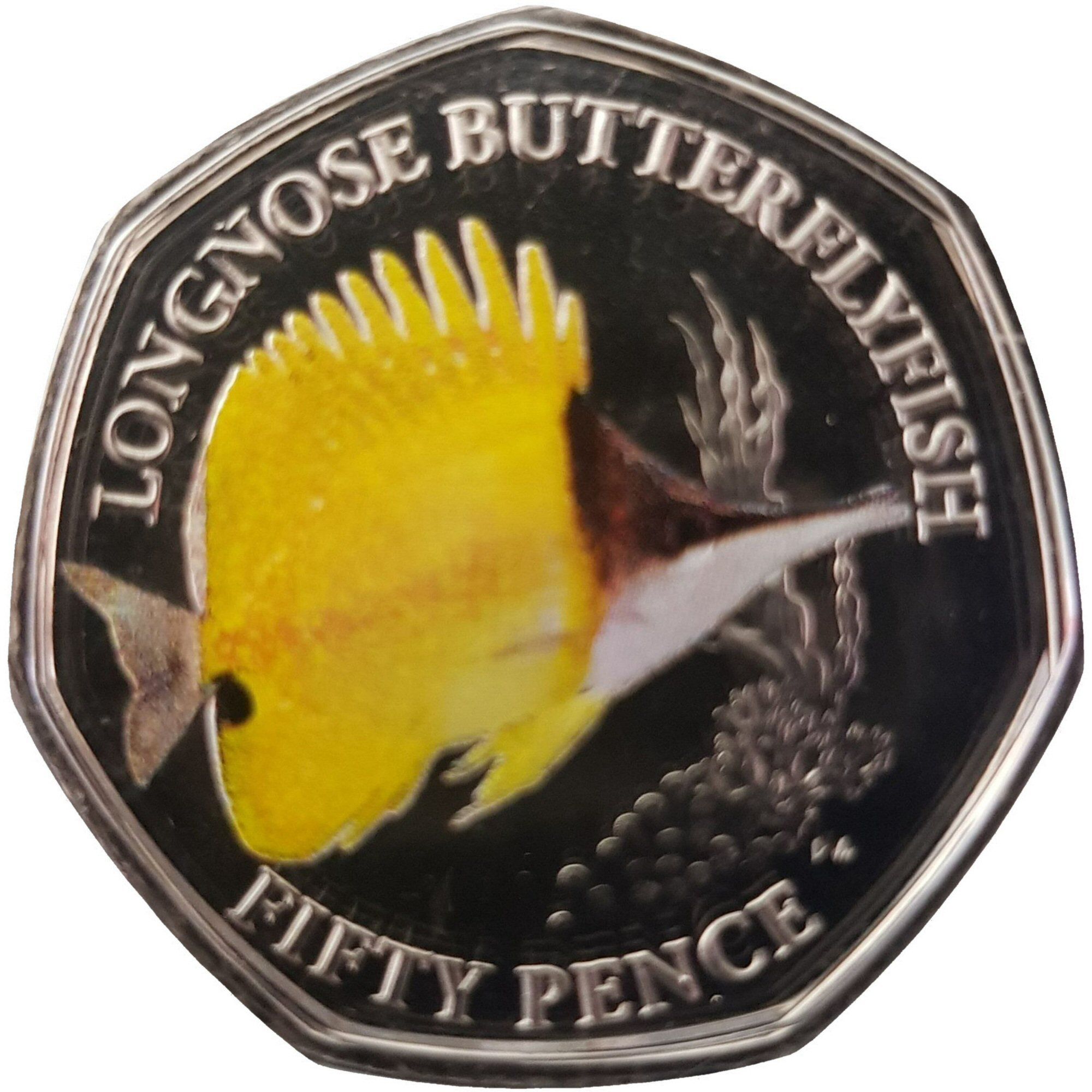 British Indian Ocean Territory 50 Pence - Elizabeth II Longnose butterflyfish reverse