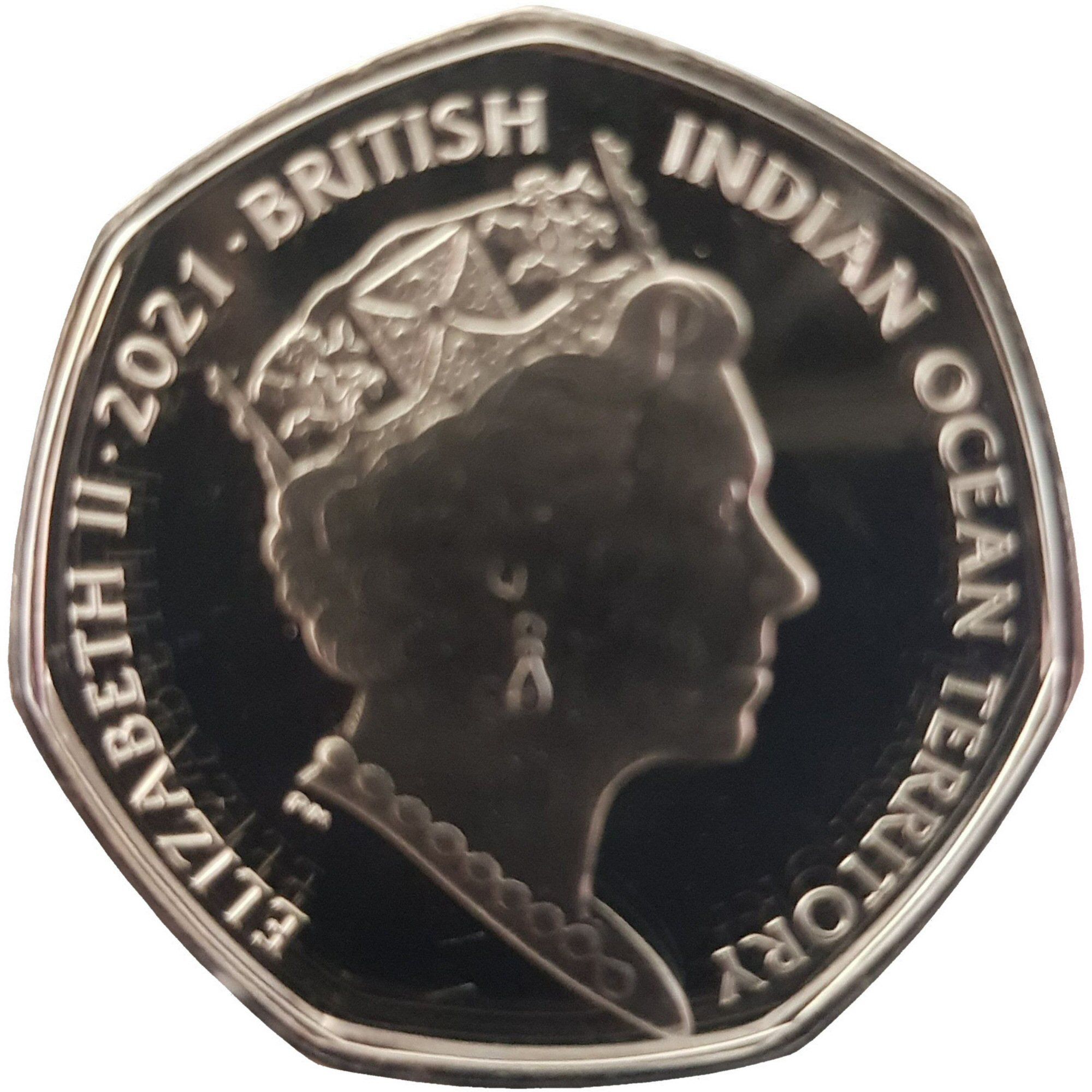 British Indian Ocean Territory 50 Pence - Elizabeth II Powder blue tang obverse