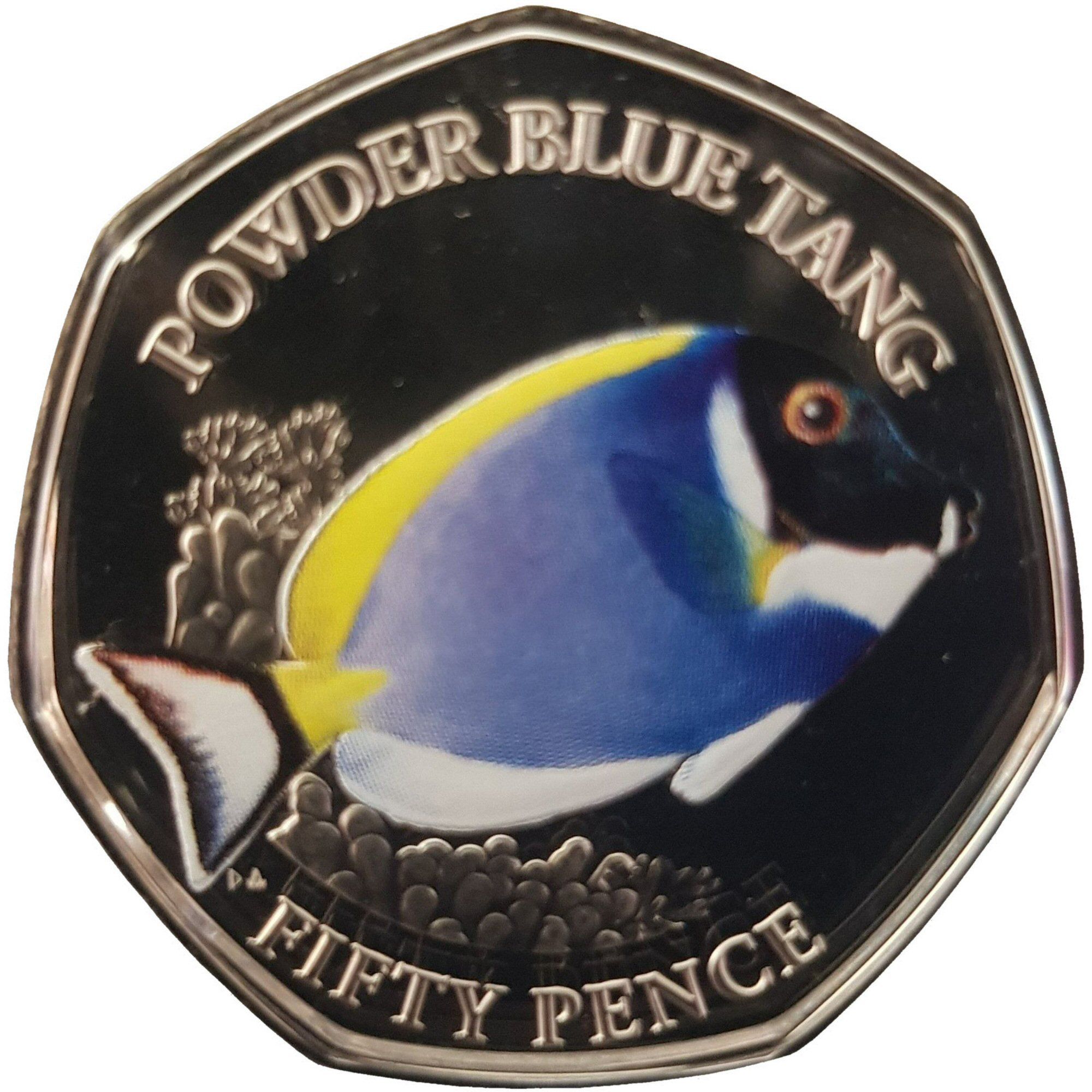 British Indian Ocean Territory 50 Pence - Elizabeth II Powder blue tang reverse