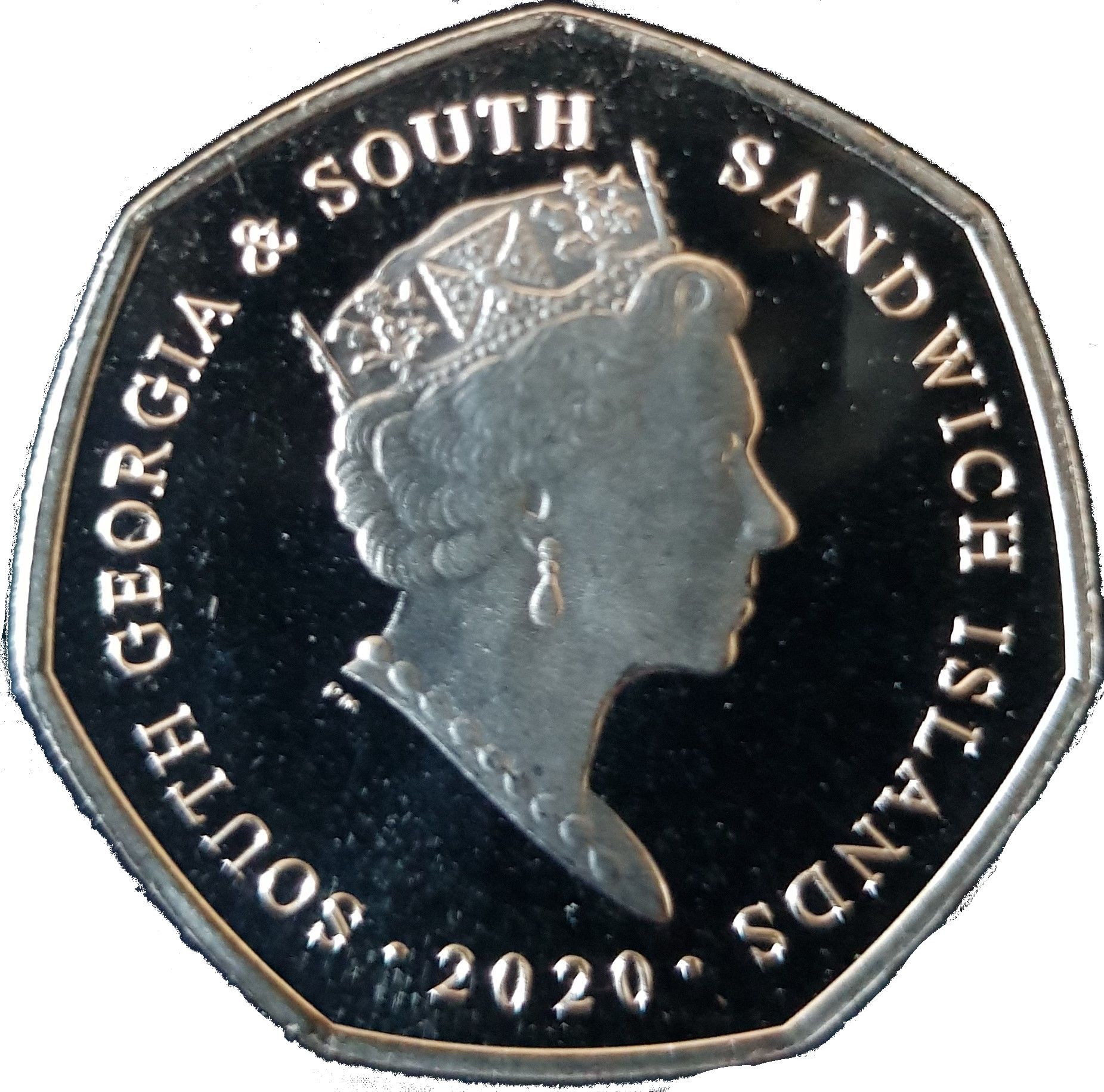 South Georgia and the South Sandwich Islands 50 Pence - Elizabeth II Macaroni Penguin obverse