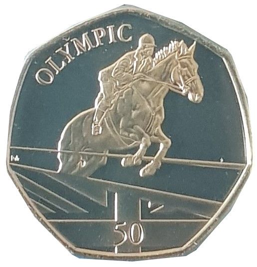 Gibraltar 50 Pence - Elizabeth II Summer Olympic Games - Equestrian reverse