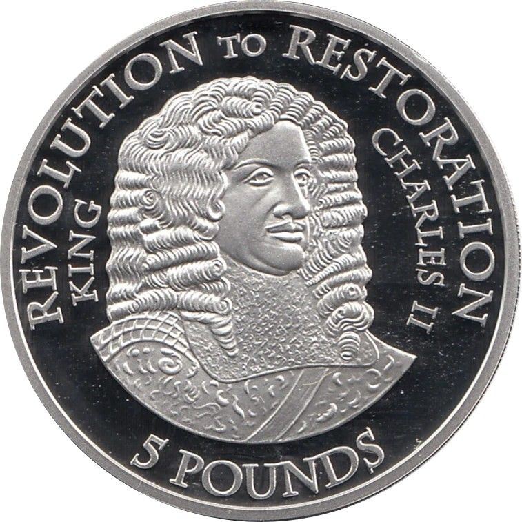 Guernsey 5 Pounds - Elizabeth II Revolution to Restoration - Silver proof reverse