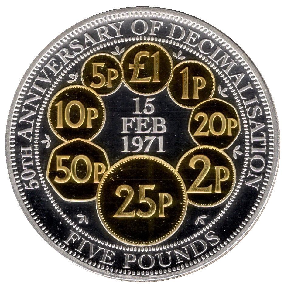 Isle of Man 5 Pounds - Elizabeth II Decimalisation; Silver Proof
