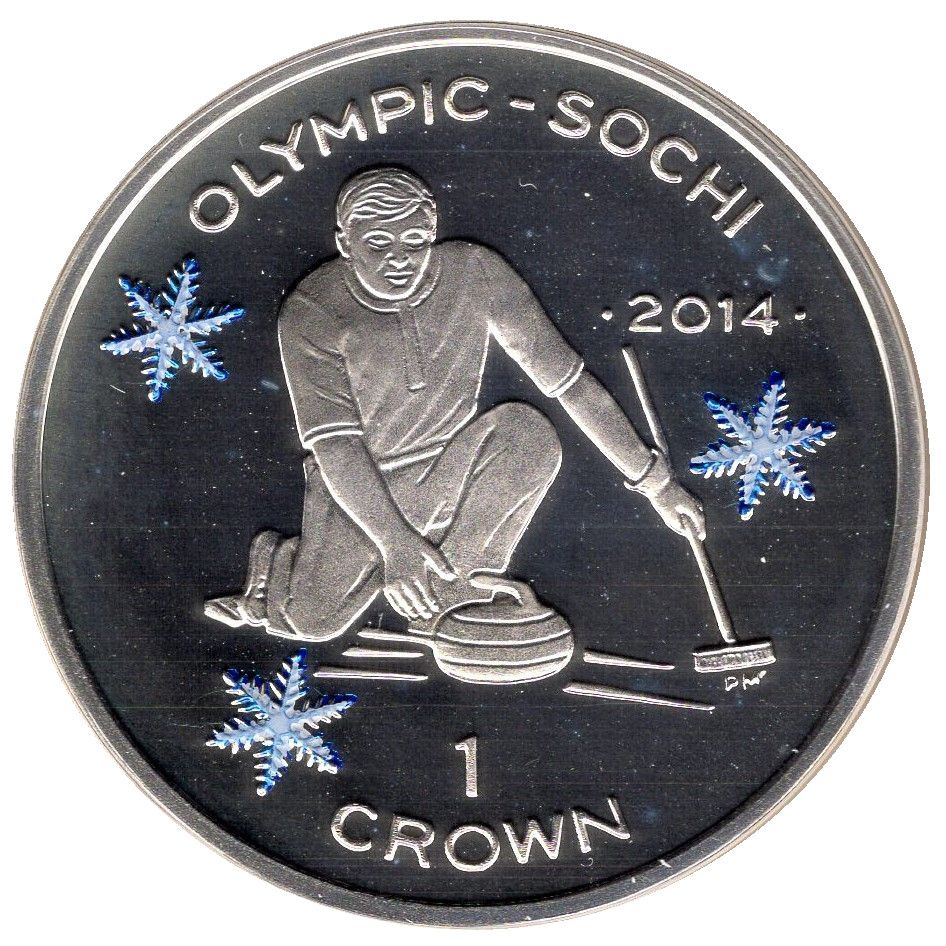 Isle of Man 1 Crown - Elizabeth II Curling; Colourised Silver Proof