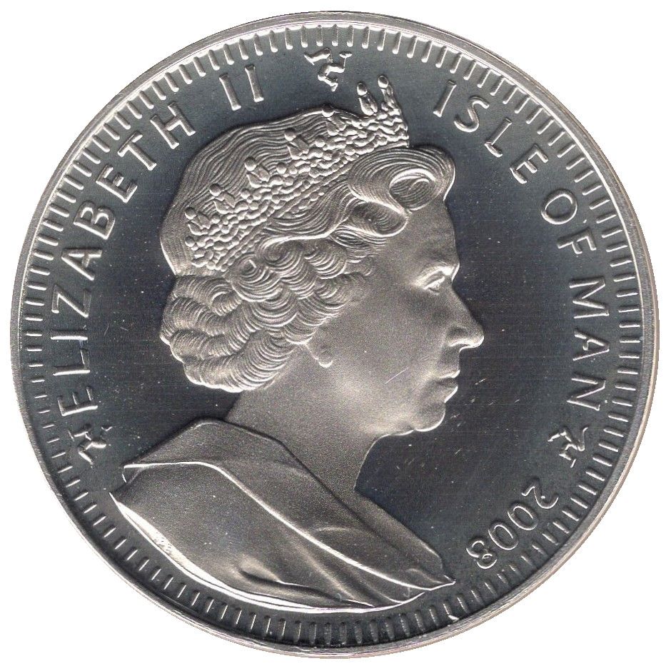 Isle of Man 1 Crown - Elizabeth II Olympics Beijing - Archer and Terracotta soldier; silver proof issue obverse