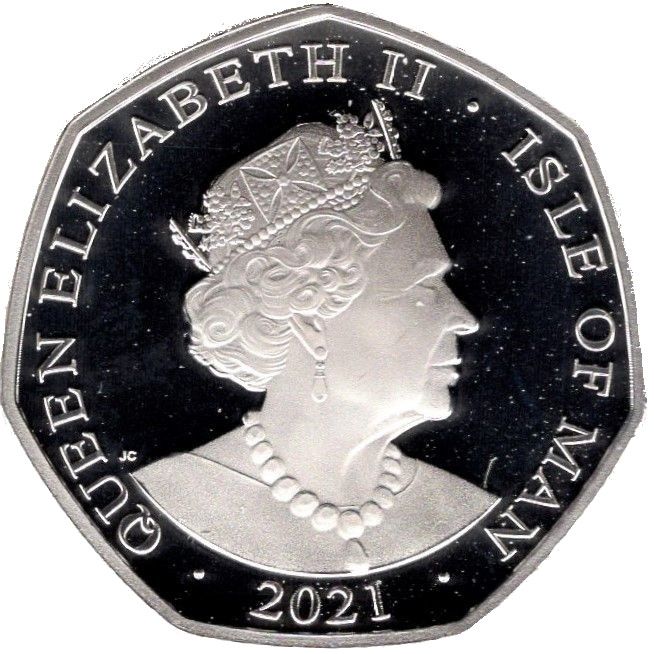 Isle of Man 50 Pence - Elizabeth II Cheshire Cat; Silver Proof obverse