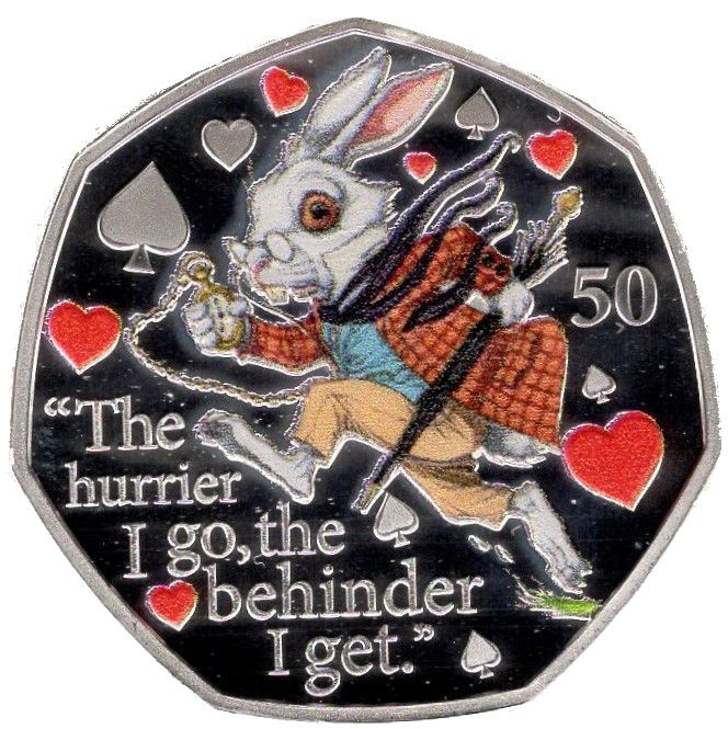 Isle of Man 50 Pence - Elizabeth II The White Rabbit; Silver Proof reverse