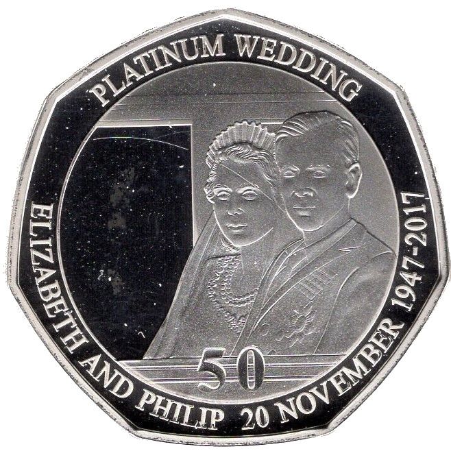 Isle of Man 50 Pence - Elizabeth II Platinum Wedding - The Royal Carriage; Silver Proof reverse
