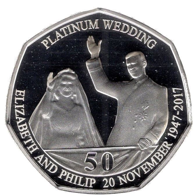 Isle of Man 50 Pence - Elizabeth II Platinum Wedding - The New Bride; Silver Proof