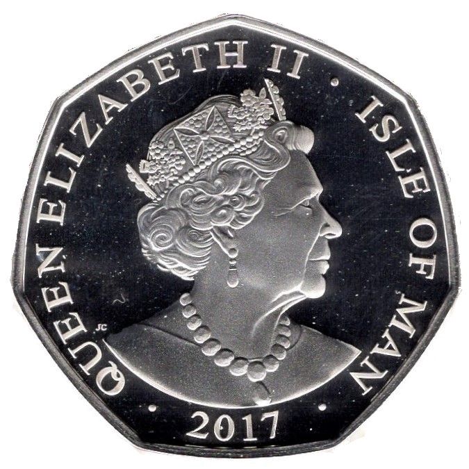 Isle of Man 50 Pence - Elizabeth II Platinum Wedding - The Royal Engagement; Silver Proof obverse