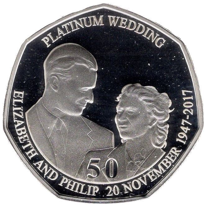 Isle of Man 50 Pence - Elizabeth II Platinum Wedding - The Royal Honeymoon; Silver Proof reverse