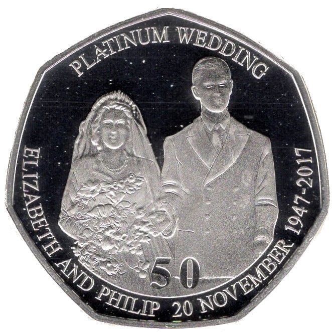 Isle of Man 50 Pence - Elizabeth II Platinum Wedding - Newlyweds; Silver Proof