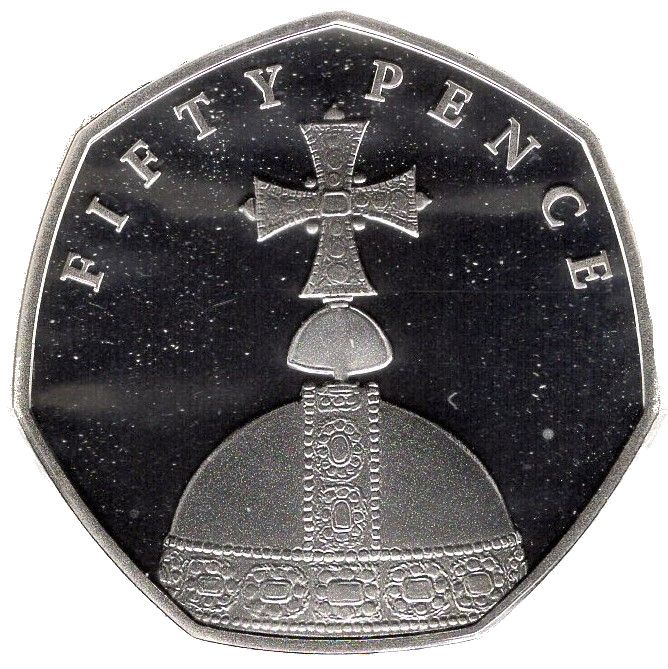 Isle of Man 50 Pence - Elizabeth II The Coronation Orb; Silver Proof reverse