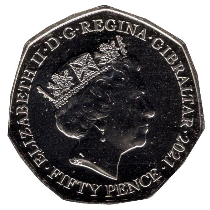 Gibraltar 50 Pence - Elizabeth II The Duke and Duchess of Cambridge 10th Wedding Anniversary; Selective Gold Ink obverse