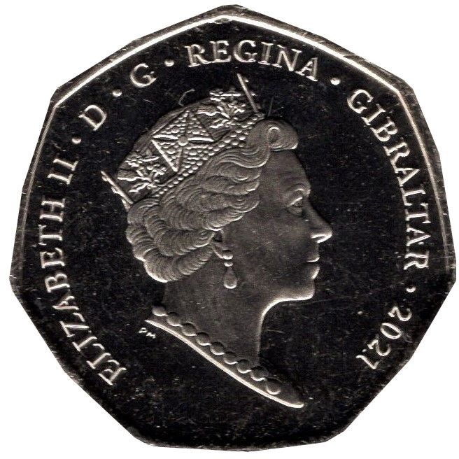 Gibraltar 50 Pence - Elizabeth II Summer Olympic Games - Rowing; colourised version obverse