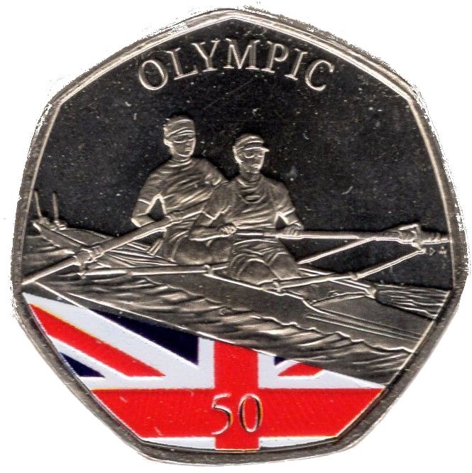 Gibraltar 50 Pence - Elizabeth II Summer Olympic Games - Rowing; colourised version reverse