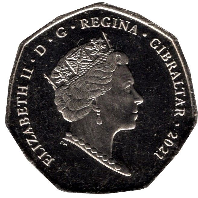 Gibraltar 50 Pence - Elizabeth II Summer Olympic Games - Sprinting; colourised version obverse