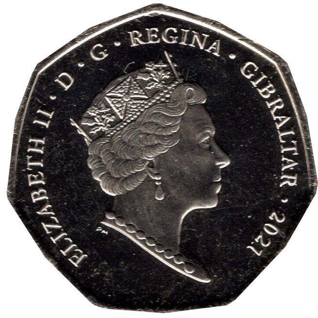 Gibraltar 50 Pence - Elizabeth II Summer Olympic Games - Cycling; coloured obverse