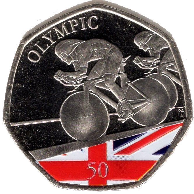 Gibraltar 50 Pence - Elizabeth II Summer Olympic Games - Cycling; coloured