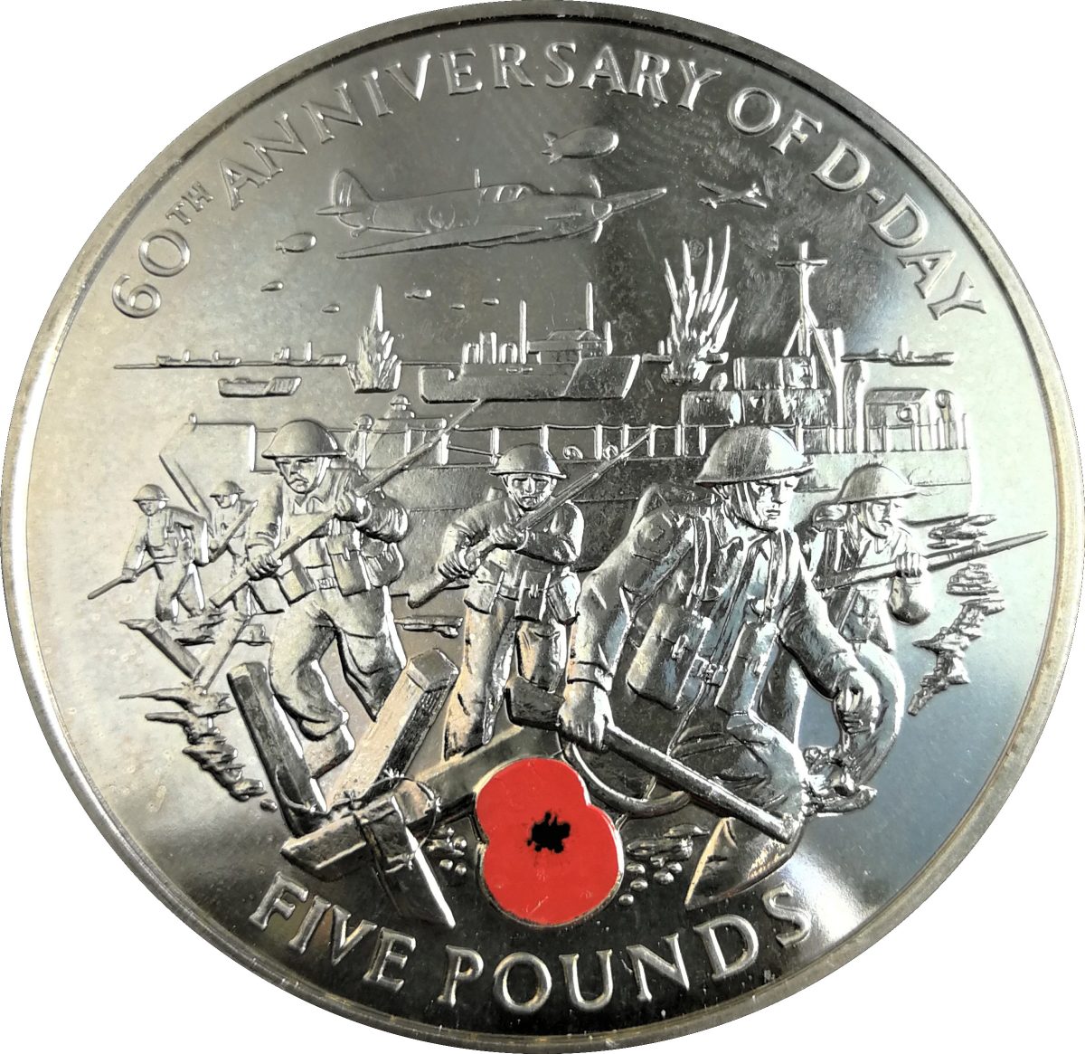Guernsey 5 Pounds - Elizabeth II D-Day reverse
