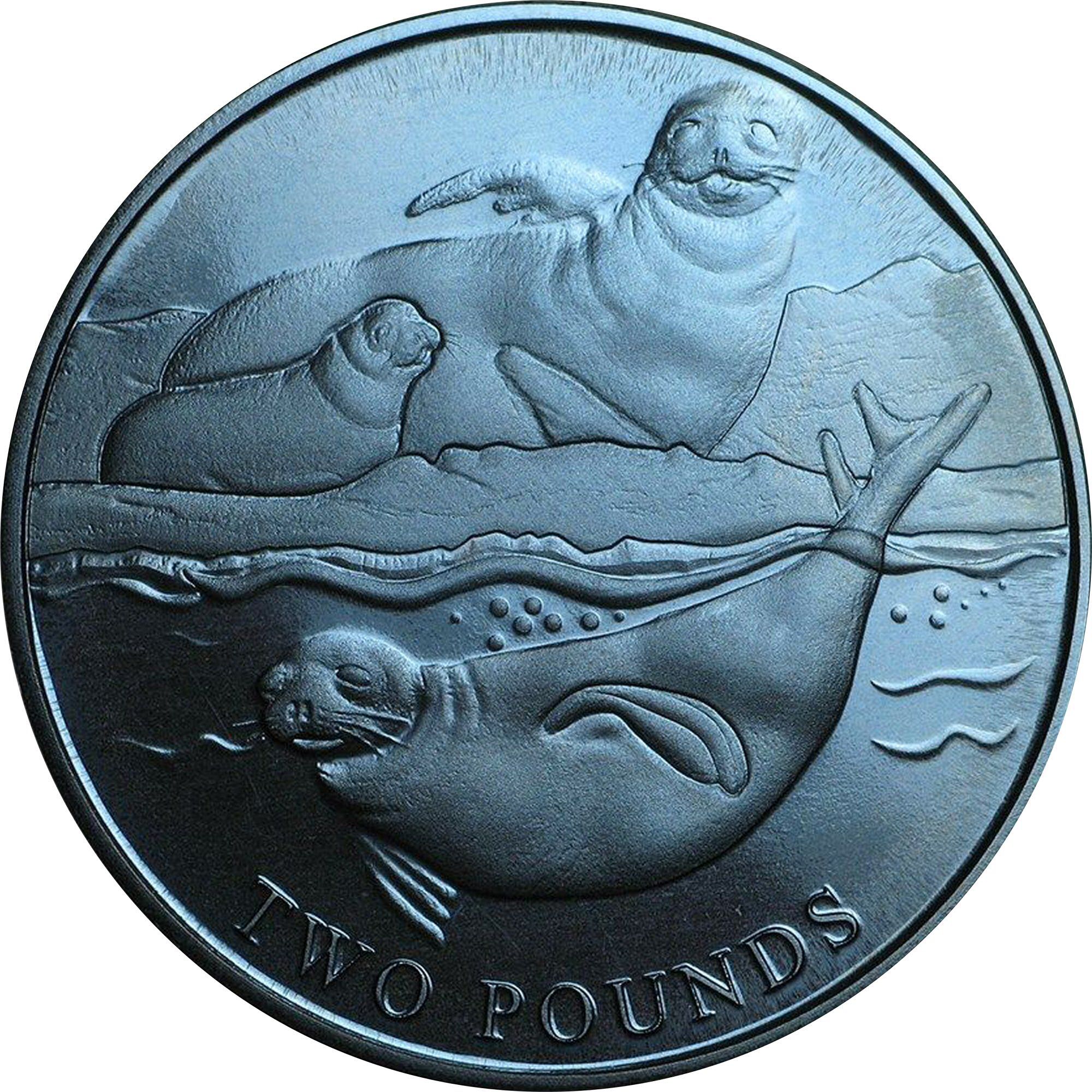 British Antarctic Territory 2 Pounds - Elizabeth II Crabeater seal; Titanium