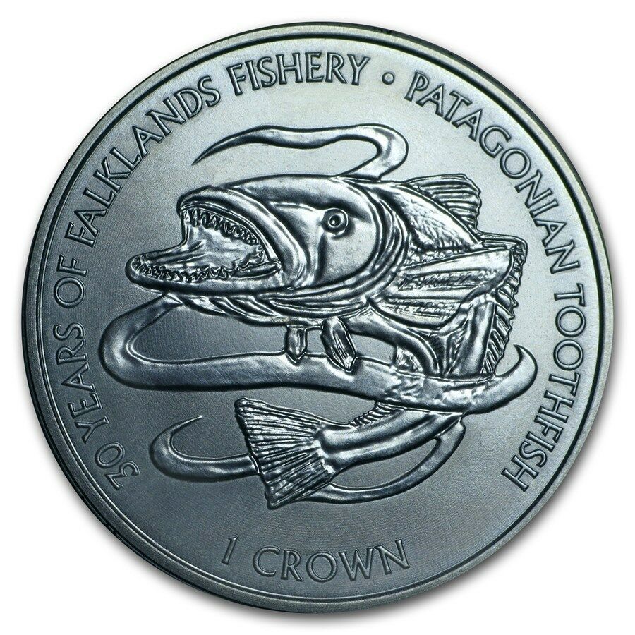 Falkland Islands 1 Crown - Elizabeth II Patagonian Toothfish, Titanium reverse