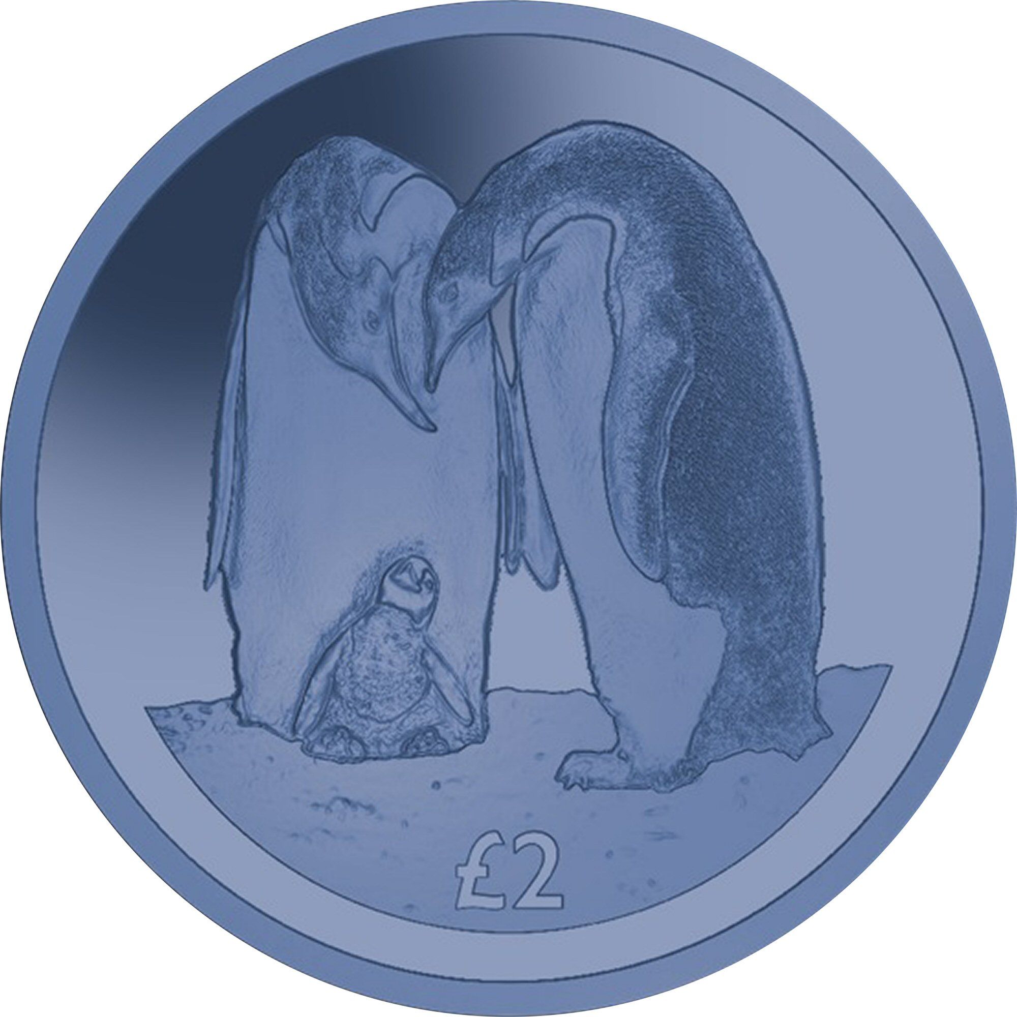 British Antarctic Territory 2 Pounds - Elizabeth II Emperor penguin; Titanium
