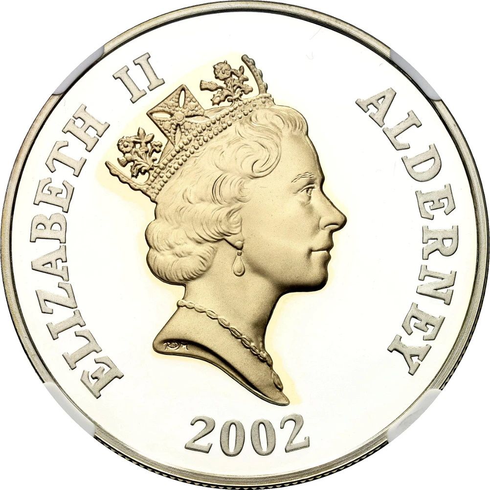 Alderney 5 Pounds - Elizabeth II Golden Jubilee; Silver Proof obverse