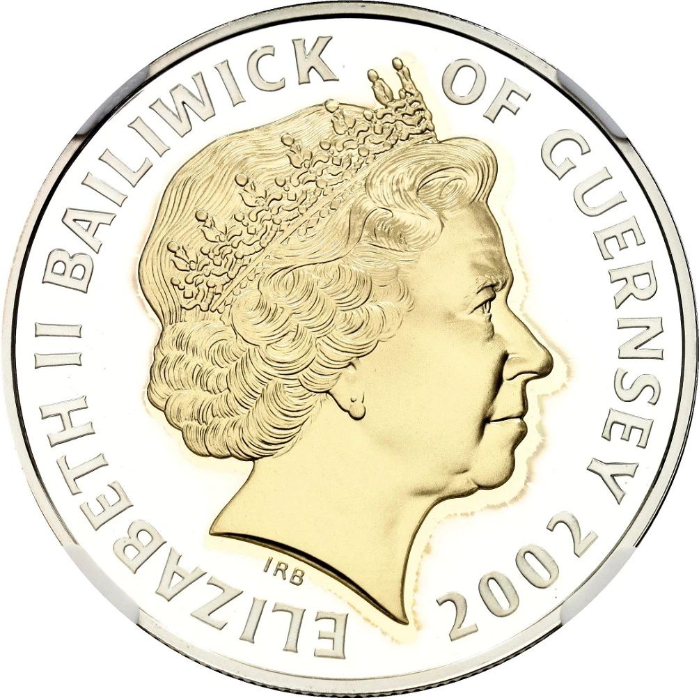 Guernsey 5 Pounds - Elizabeth II Golden Jubilee - Silver obverse