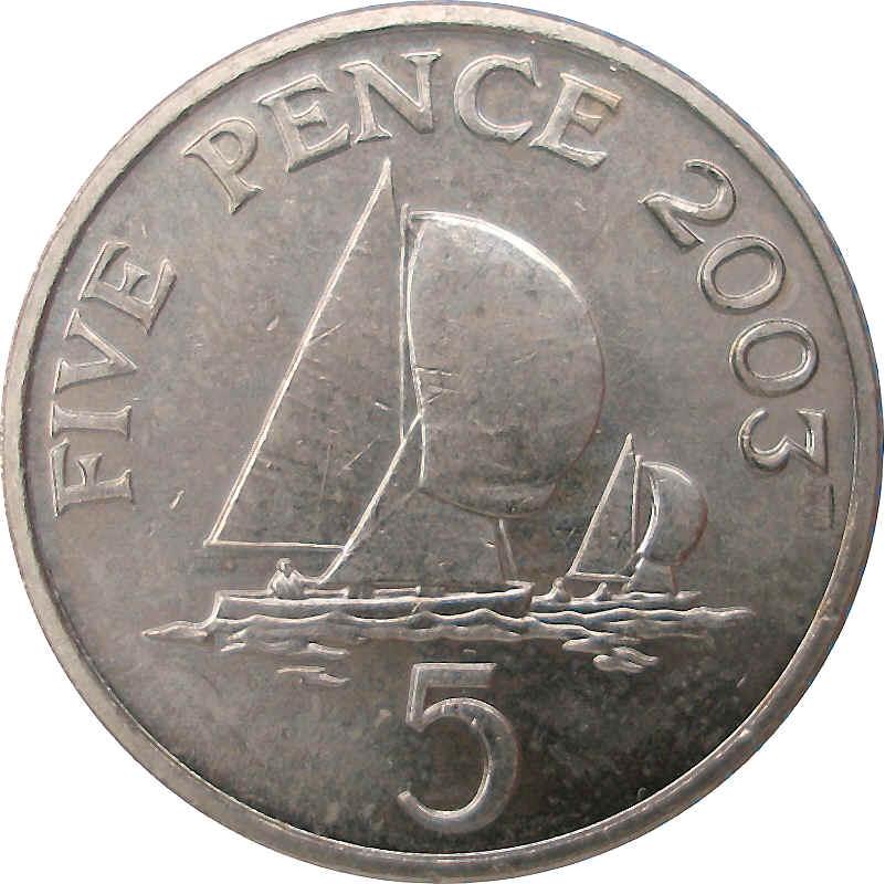 Guernsey 5 Pence - Elizabeth II 4th portrait; non-magnetic