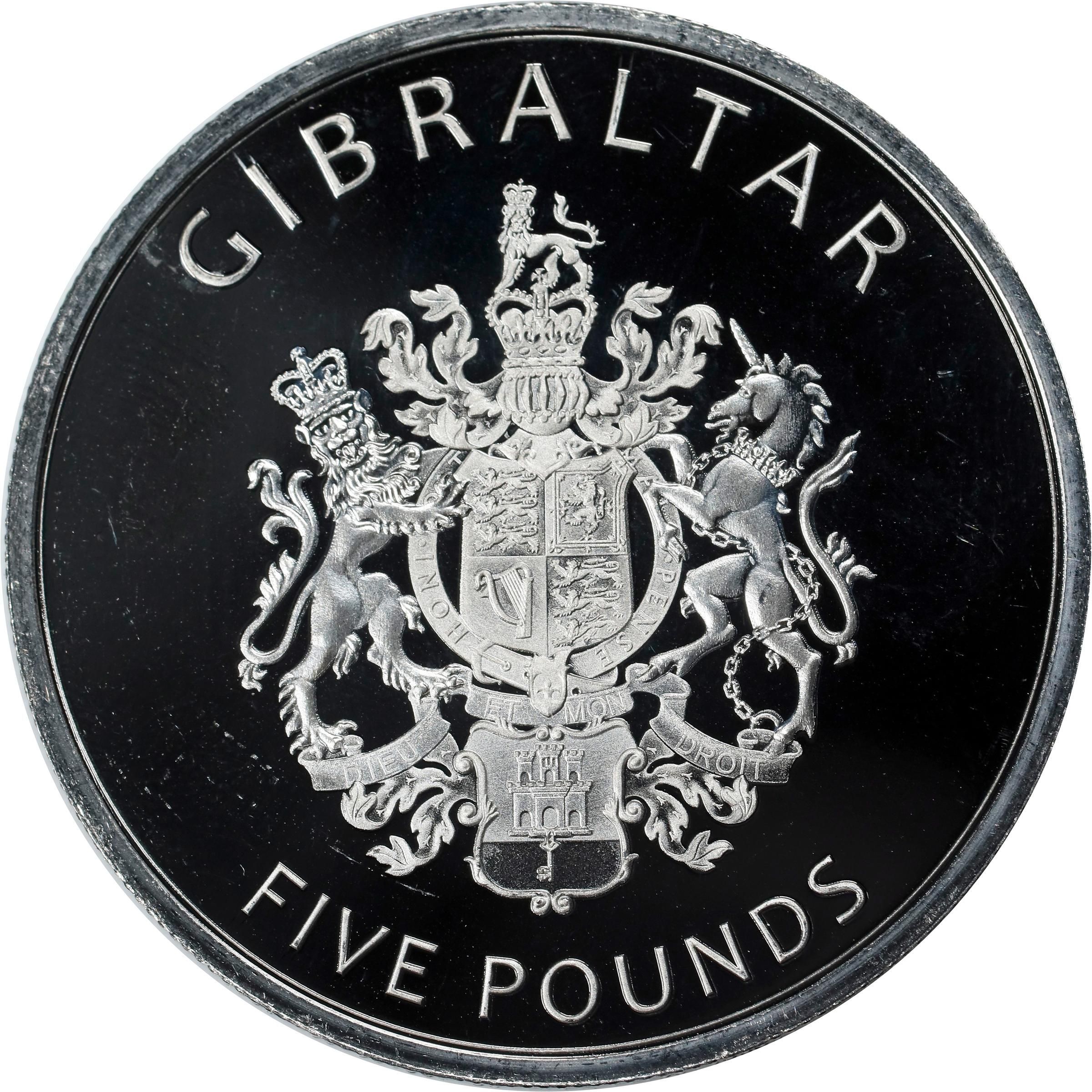 Gibraltar 5 Pounds - Elizabeth II Castle obverse