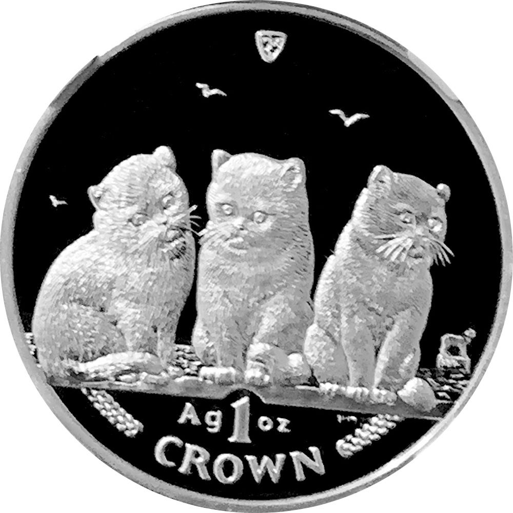 Isle of Man 1 Crown - Elizabeth II Exotic Shorthair Cat; Silver reverse