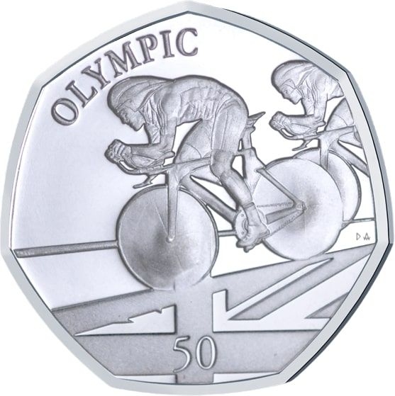 Gibraltar 50 Pence - Elizabeth II Summer Olympic Games - Cycling; Silver reverse