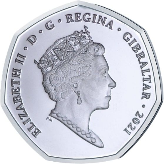 Gibraltar 50 Pence - Elizabeth II Summer Olympic Games - Equestrian; Silver obverse