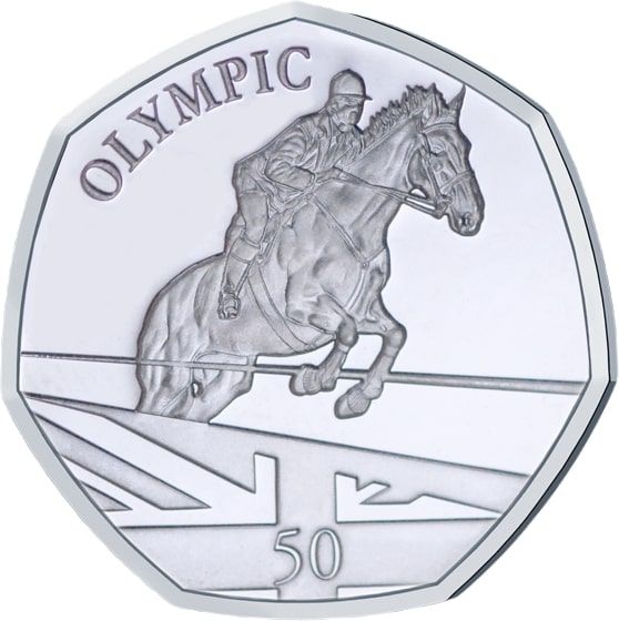 Gibraltar 50 Pence - Elizabeth II Summer Olympic Games - Equestrian; Silver reverse