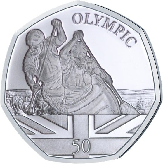 Gibraltar 50 Pence - Elizabeth II Summer Olympic Games - Kayak; Silver reverse