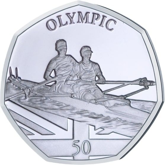 Gibraltar 50 Pence - Elizabeth II Summer Olympic Games - Rowing; Silver reverse