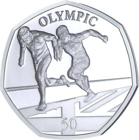 Gibraltar 50 Pence - Elizabeth II Summer Olympic Games - Sprinting; Silver reverse
